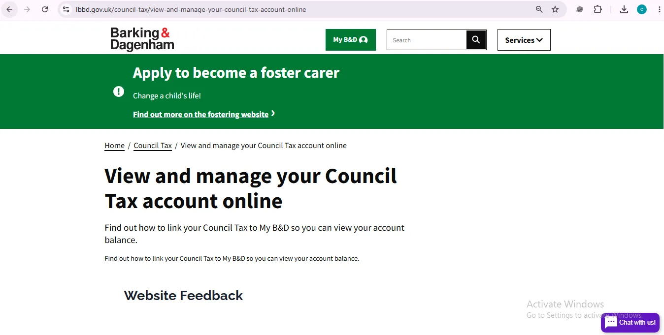 Barking and Dagenham Council Tax My B&D account login page for viewing balance and managing payments online